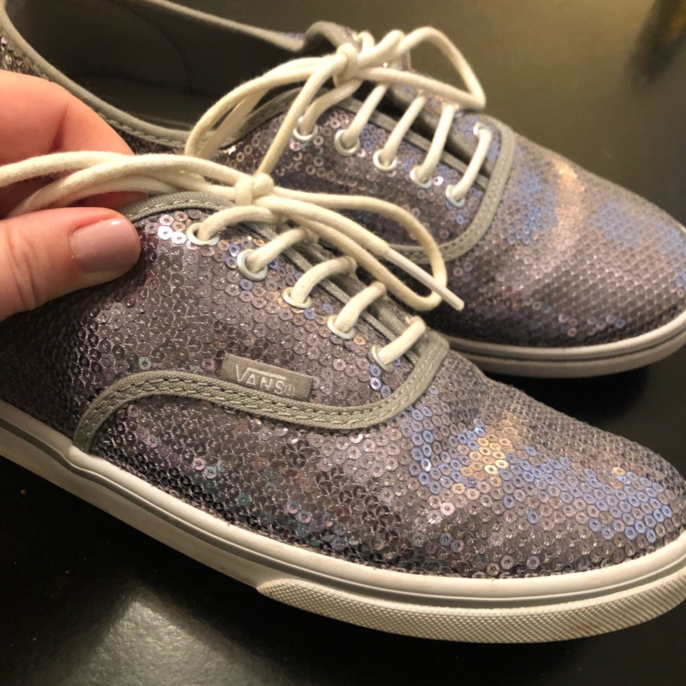Sequin Vans Lo Pro Silver Grey Lace Up Glitter